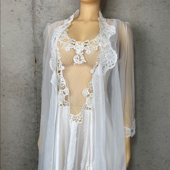 VINTAGE VICTORIA'S SECRET lace Sheer Lingerie Bridal Slip Dress Robe sz L - Picture 3 of 14